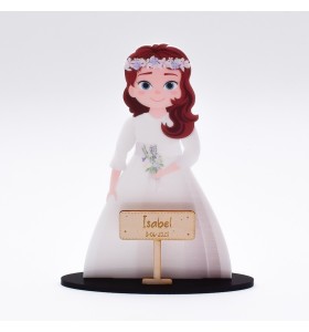 Cake Topper Silueta Niña Pelirroja con ramo Personalizado