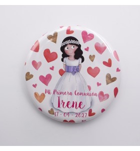 Chapa personalizada corazones para comunión