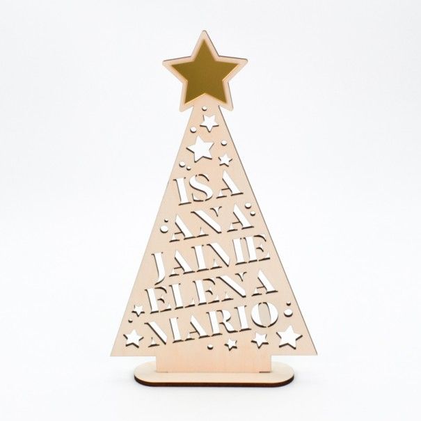 Abeto de Navidad de madera para decoración navideña, personalizado con los nombres de la familia